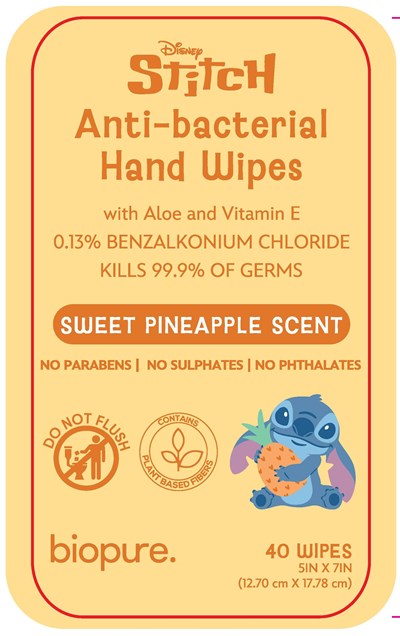 Antibacterial Wipes (Biopure Antibacterial Wipe Stitch Sweet Pineapple Label2)